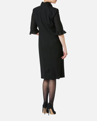 프릴 컬러 슬리브 블랙 원피스 / Black Dress with Frill on Collar and Sleeve Hem