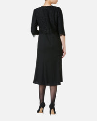 리버 레이스 × 플레어 스커트 블랙 원피스 / Flare Black Dress with Leavers Lace