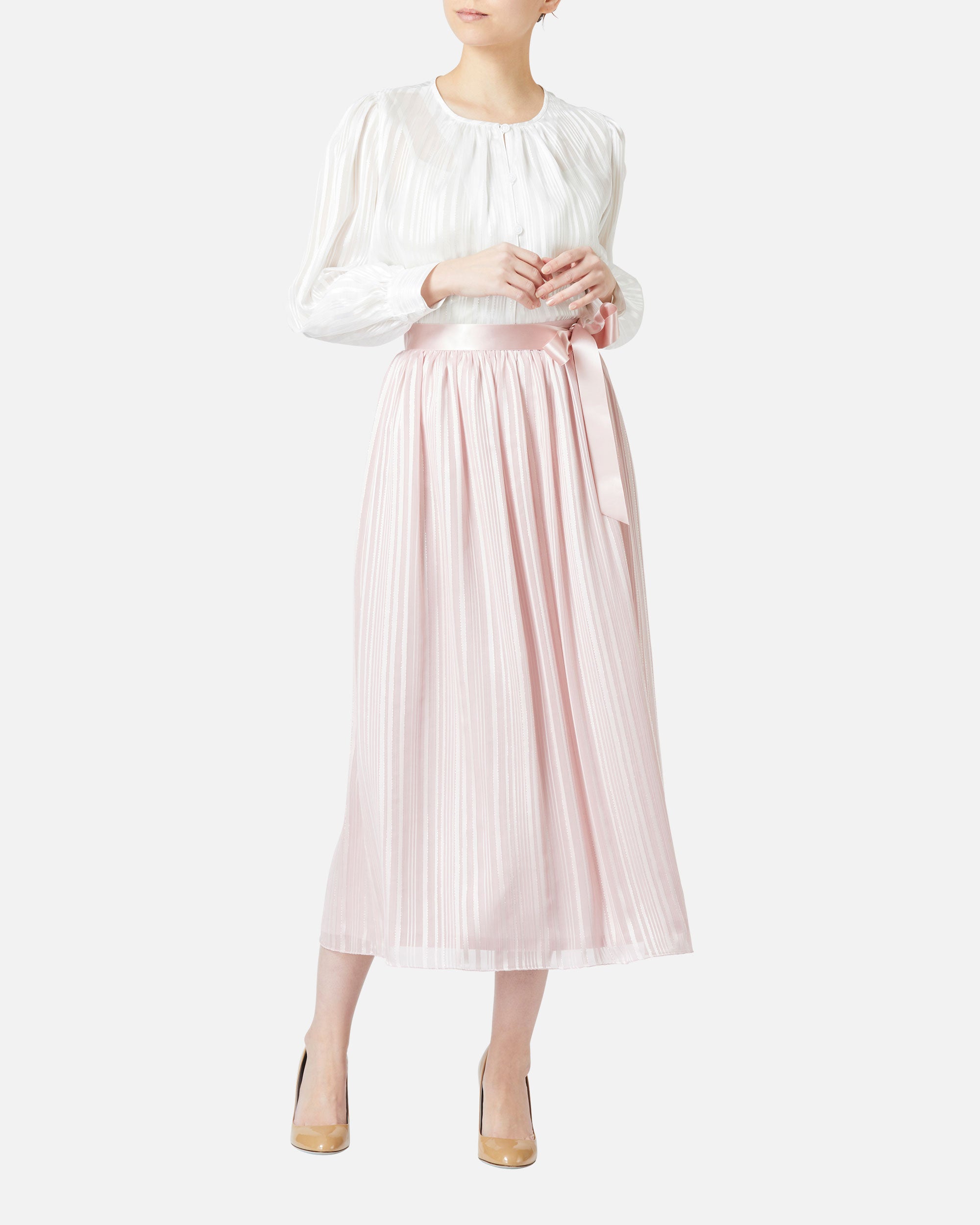 쉬폰 새틴 개더 스커트 / Gathered Chiffon Satin Skirt