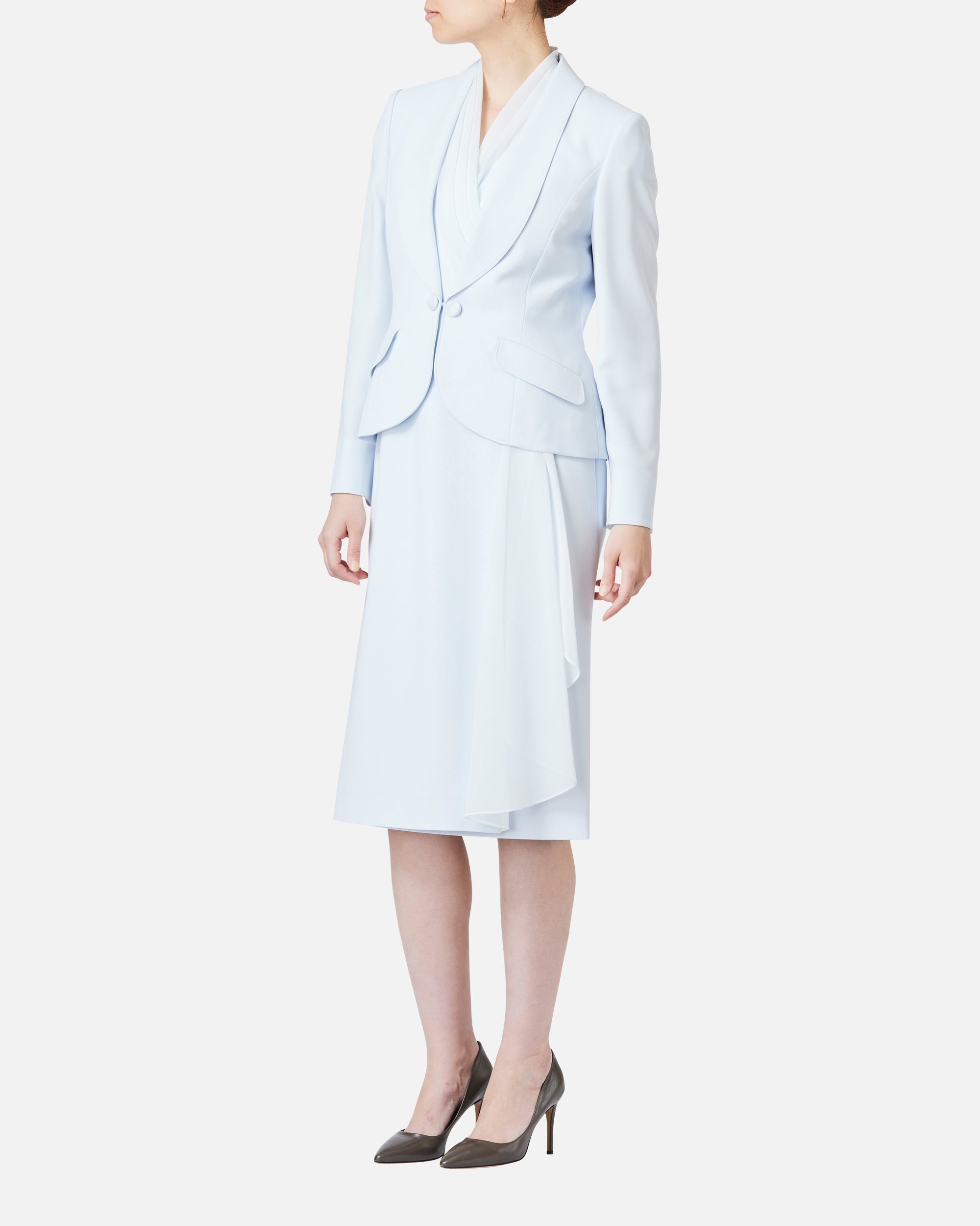 쉬폰 첨부 카슈쿠르 원피스 / Cache-Coeur Dress with Drape Chiffon Collar