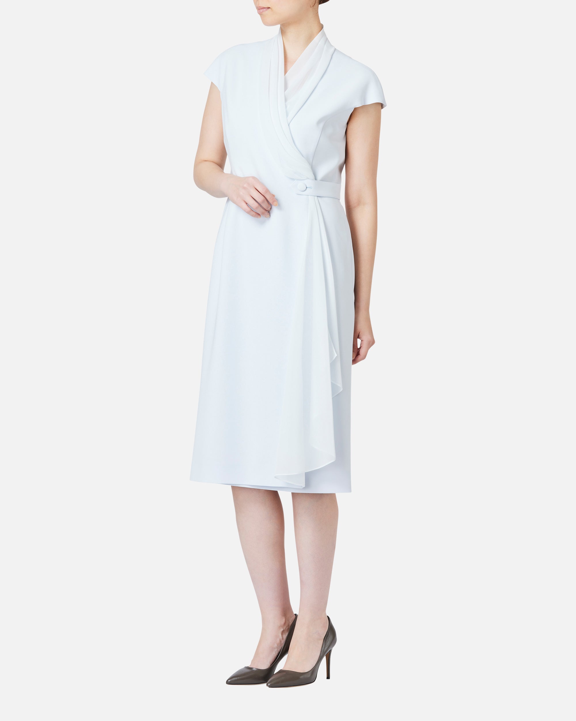 쉬폰 첨부 카슈쿠르 원피스 / Cache-Coeur Dress with Drape Chiffon Collar
