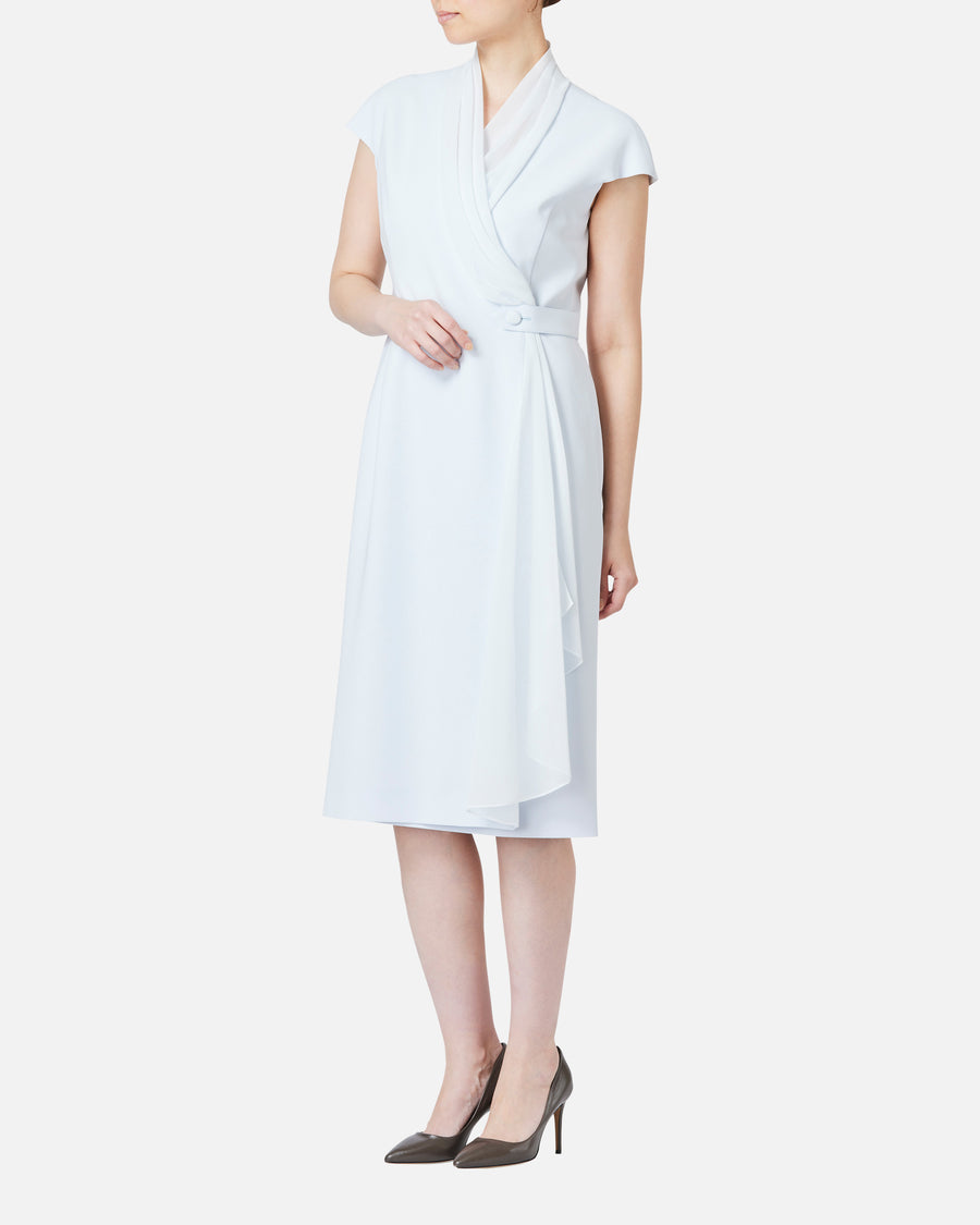 쉬폰 첨부 카슈쿠르 원피스 / Cache-Coeur Dress with Drape Chiffon Collar