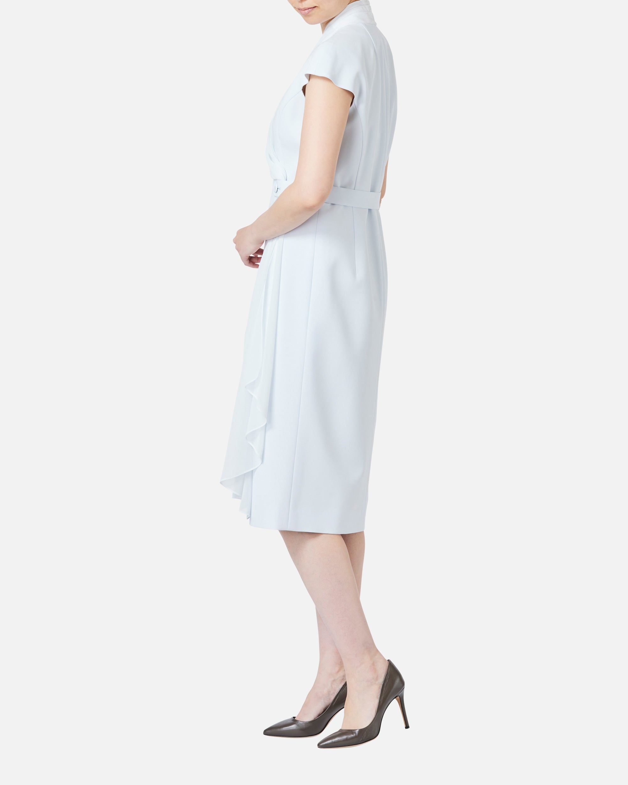 쉬폰 첨부 카슈쿠르 원피스 / Cache-Coeur Dress with Drape Chiffon Collar
