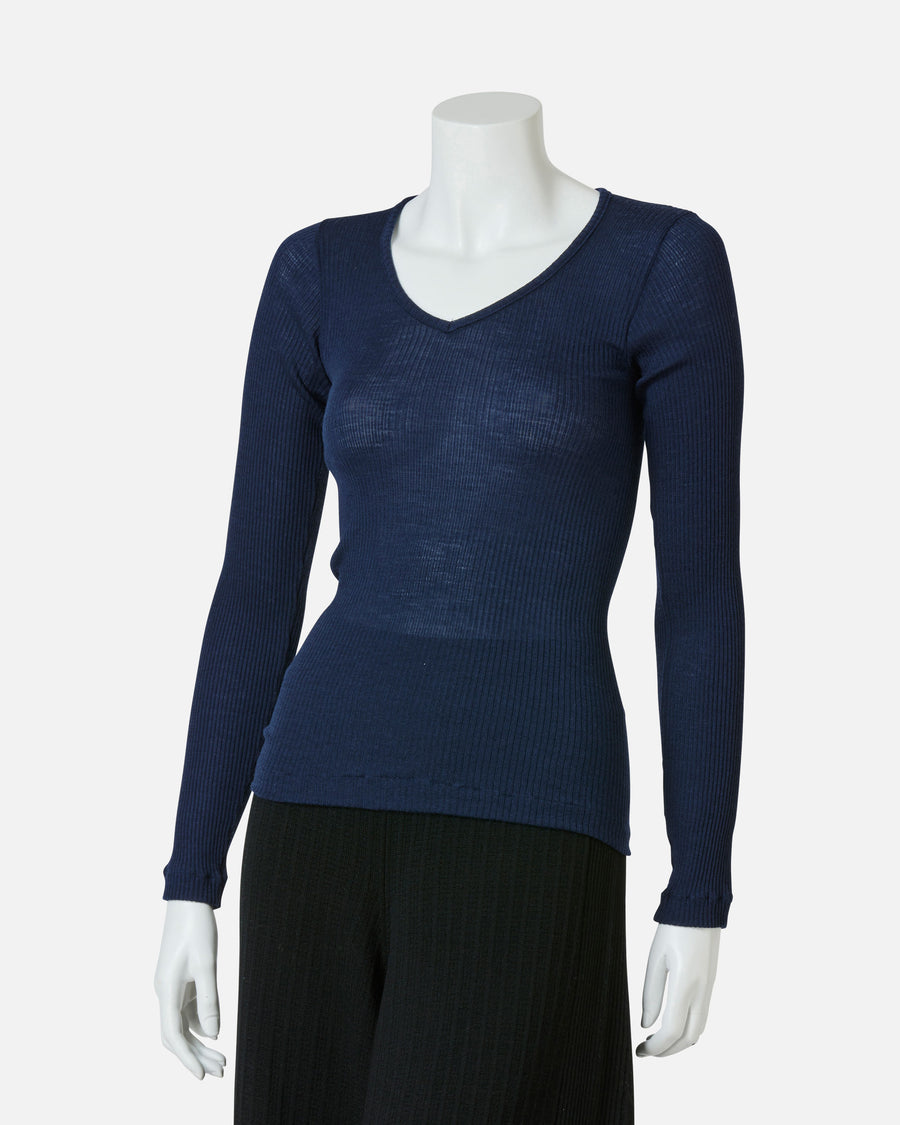 울 실크 저지 V 넥 풀오버 / 실크 블렌드 워드 Jersey V-Neck Pullover