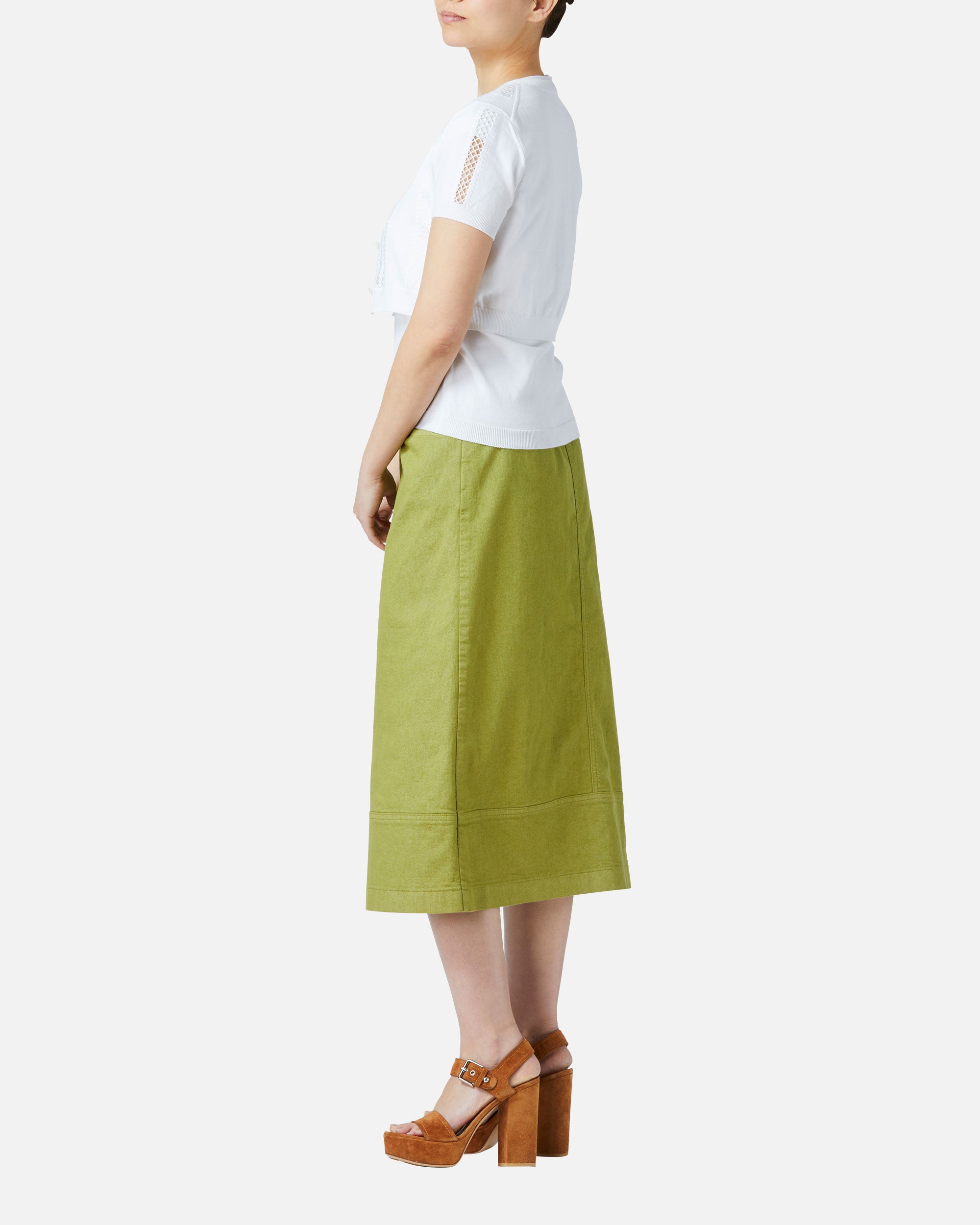 컬러 데님 세미 롱 스커트