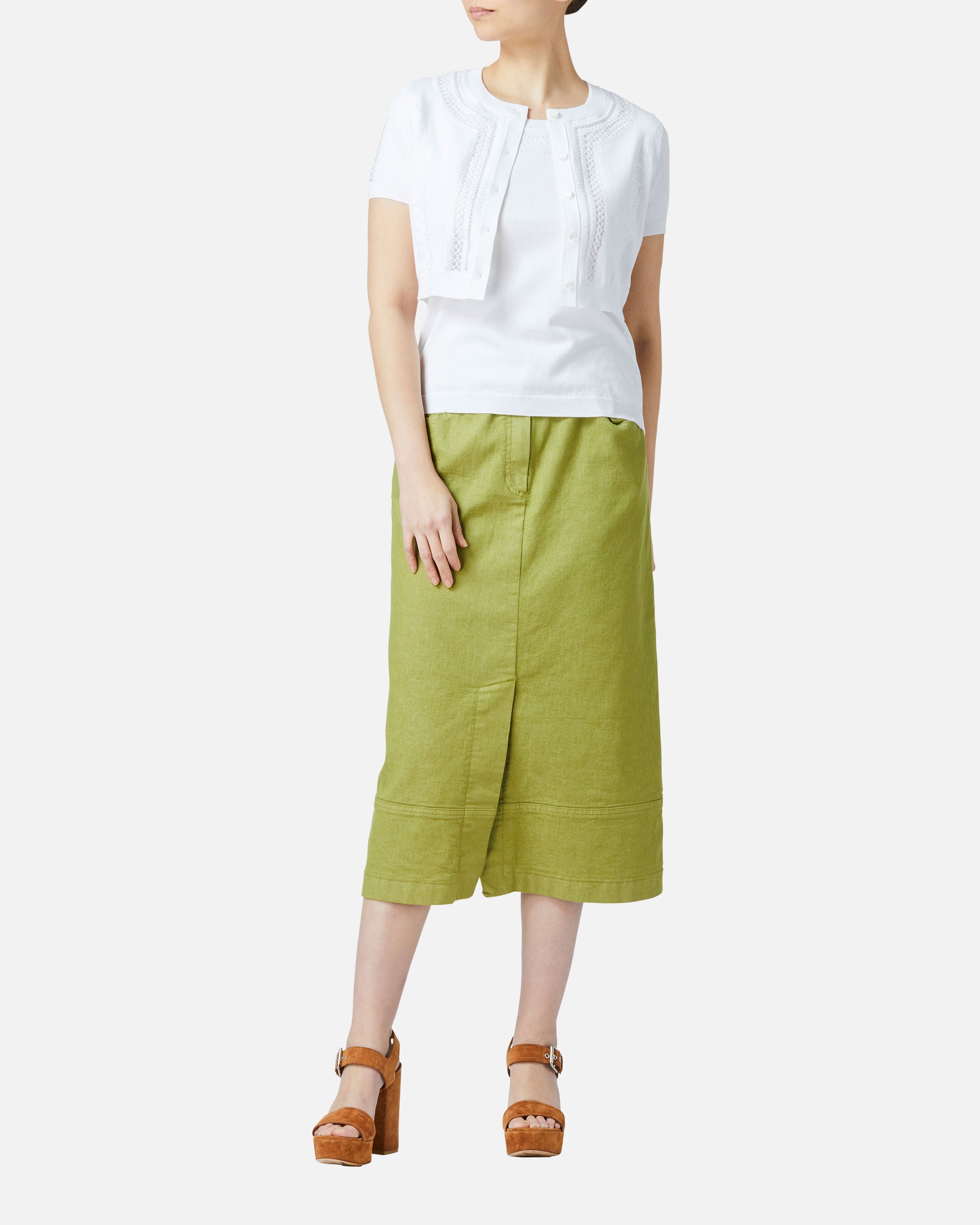 컬러 데님 세미 롱 스커트