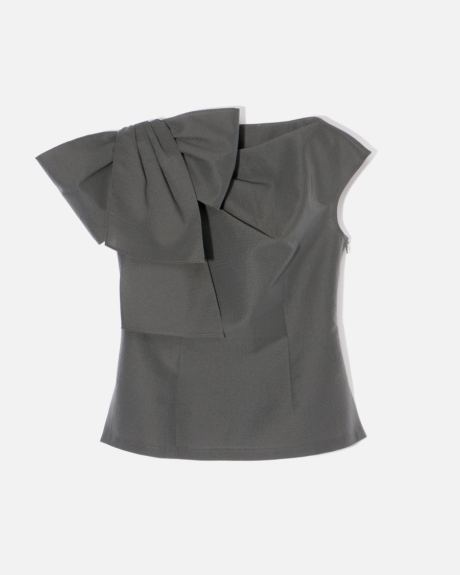 폴리 에스테르 나일론 자카드 리본이 달린 블라우스 / Polyester Nylon Jacquard Blouse with Ribbon