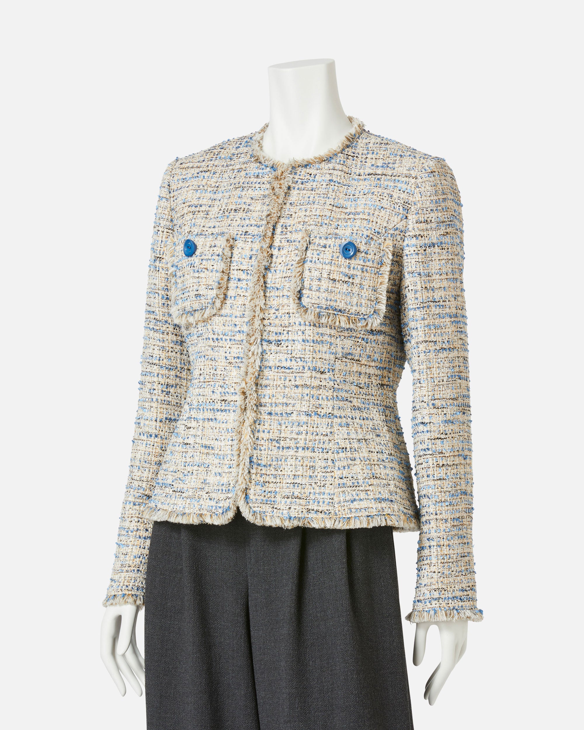 스트레치 여름 트위드 노 컬러 재킷 / Stretch Summer Tweed Collarless Jacket