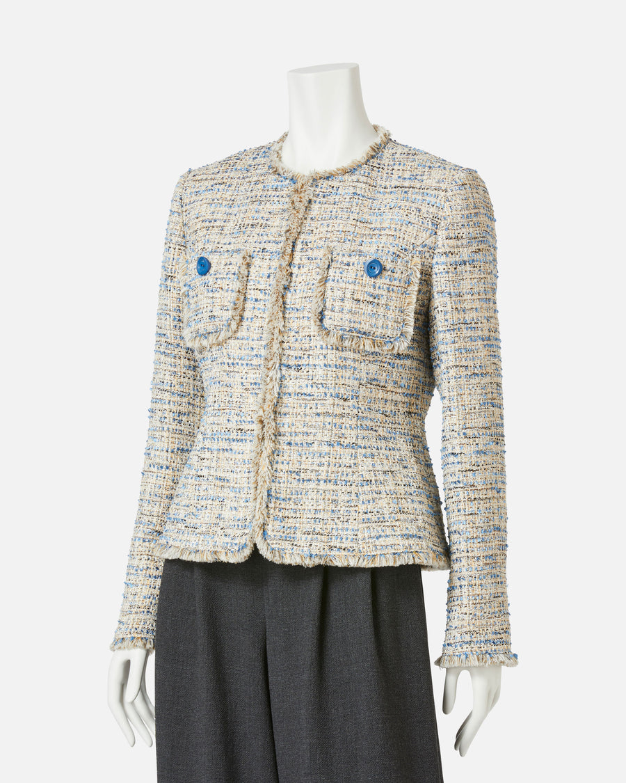 스트레치 여름 트위드 노 컬러 재킷 / Stretch Summer Tweed Collarless Jacket