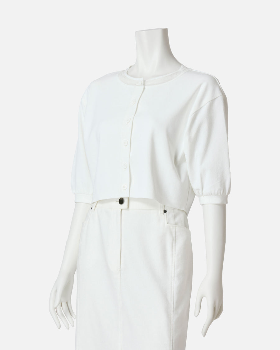 컷 자수 퍼프 슬리브 니트 가디건 / Cutwork Embroidered Puff Sleeve Knit Cardigan