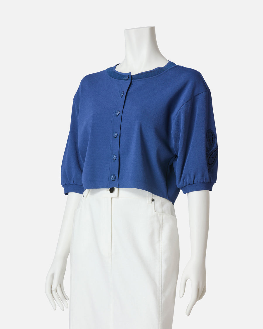 컷 자수 퍼프 슬리브 니트 가디건 / Cutwork Embroidered Puff Sleeve Knit Cardigan