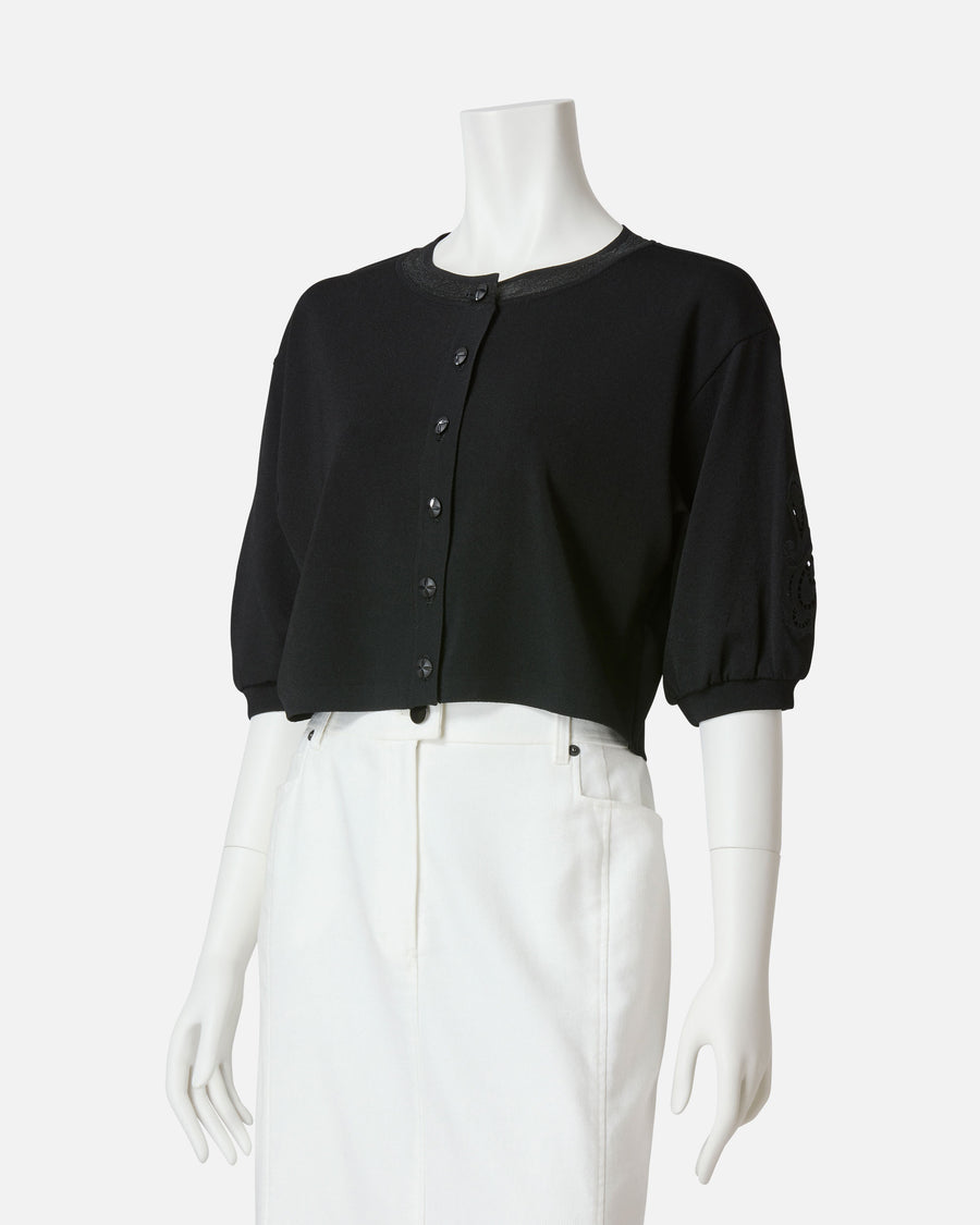 컷 자수 퍼프 슬리브 니트 가디건 / Cutwork Embroidered Puff Sleeve Knit Cardigan
