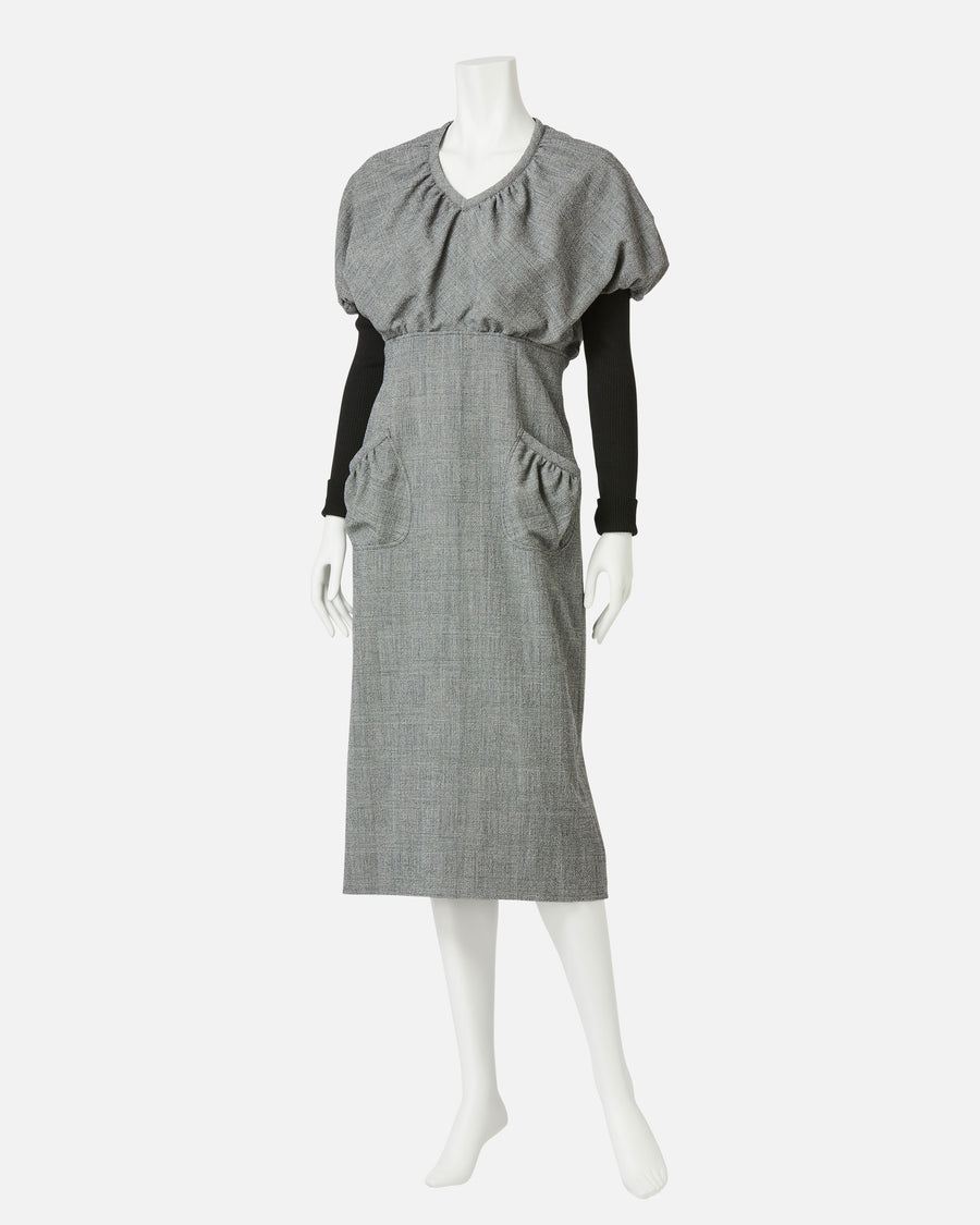 퍼프×니트 슬리브 원피스/Puff×Knitted Sleeve Dress