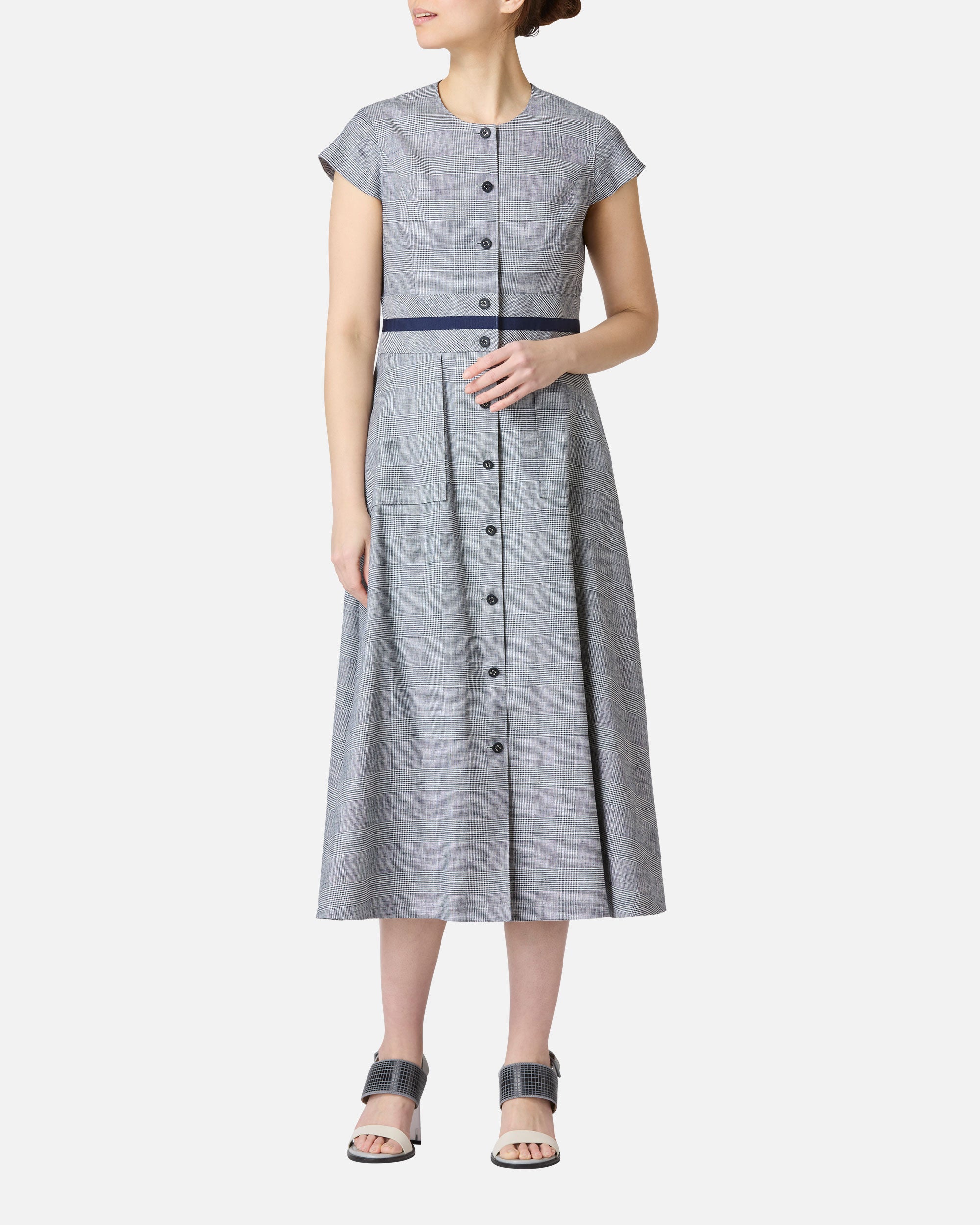 글렌 체크 프론트 버튼 여름 드레스 / Glen Check Front Button Closure Summer Dress