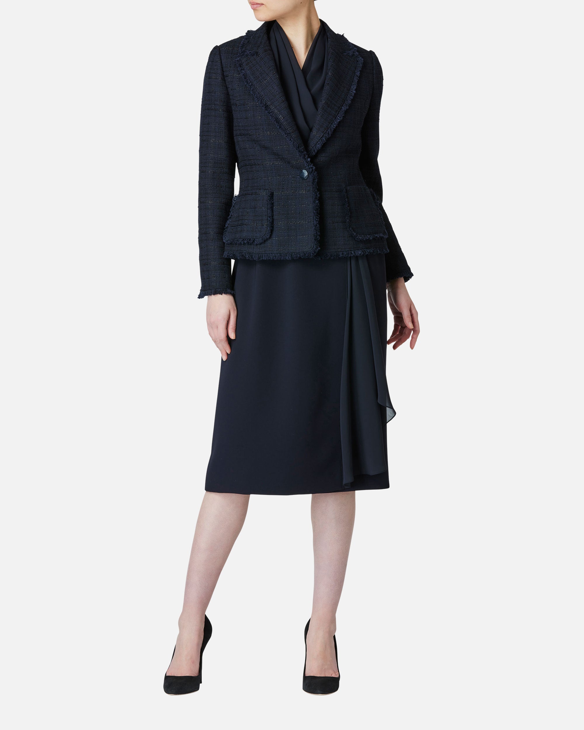 쉬폰 첨부 카슈쿠르 원피스 / Cache-Coeur Dress with Drape Chiffon Collar