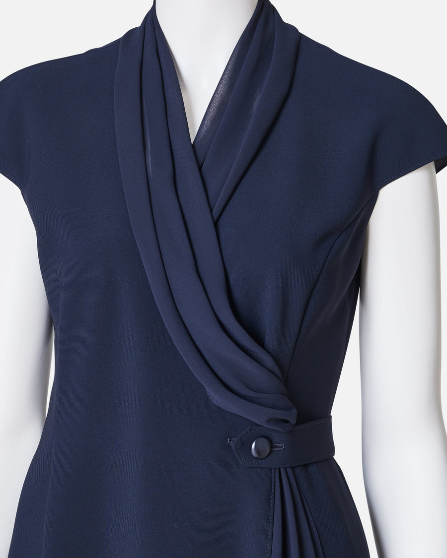 쉬폰 첨부 카슈쿠르 원피스 / Cache-Coeur Dress with Drape Chiffon Collar