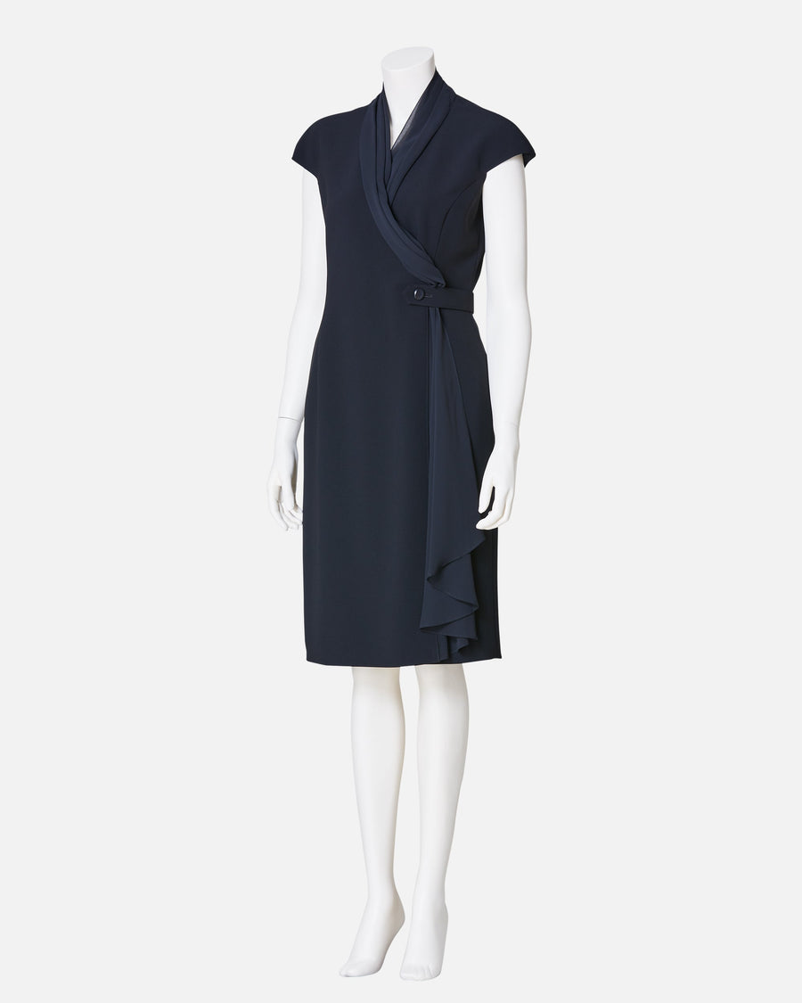 쉬폰 첨부 카슈쿠르 원피스 / Cache-Coeur Dress with Drape Chiffon Collar