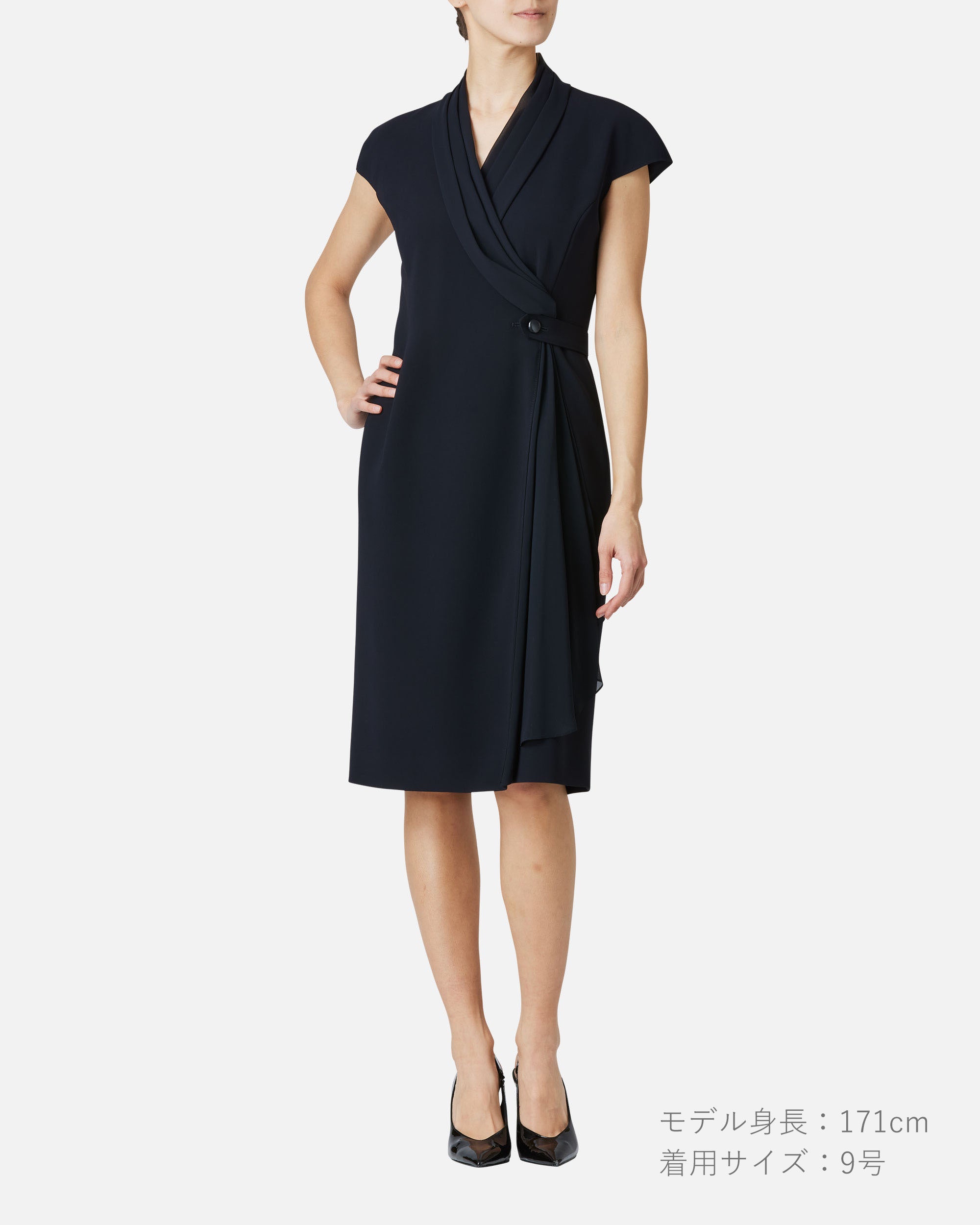 쉬폰 첨부 카슈쿠르 원피스 / Cache-Coeur Dress with Drape Chiffon Collar