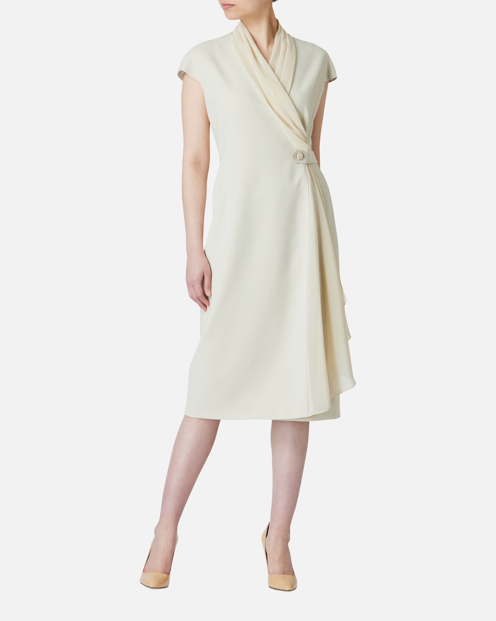 쉬폰 첨부 카슈쿠르 원피스 / Cache-Coeur Dress with Drape Chiffon Collar