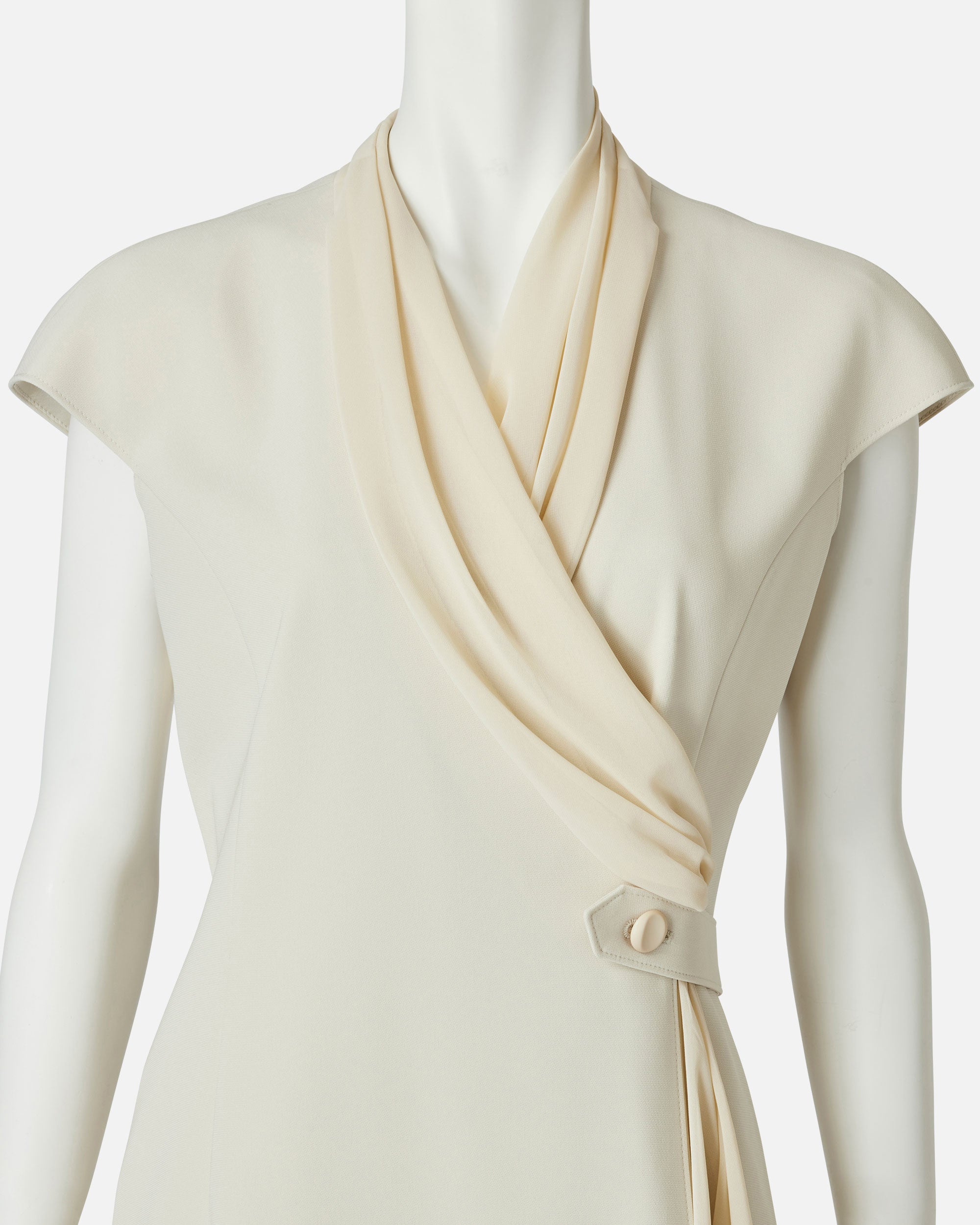 쉬폰 첨부 카슈쿠르 원피스 / Cache-Coeur Dress with Drape Chiffon Collar
