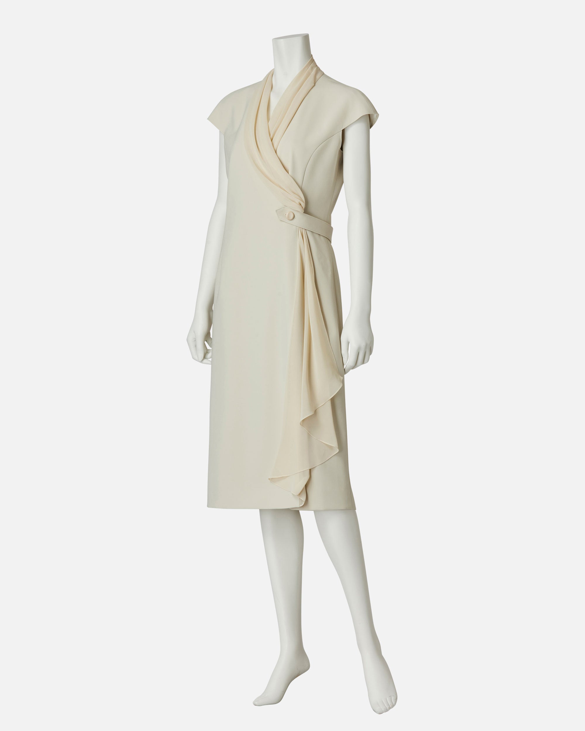 쉬폰 첨부 카슈쿠르 원피스 / Cache-Coeur Dress with Drape Chiffon Collar