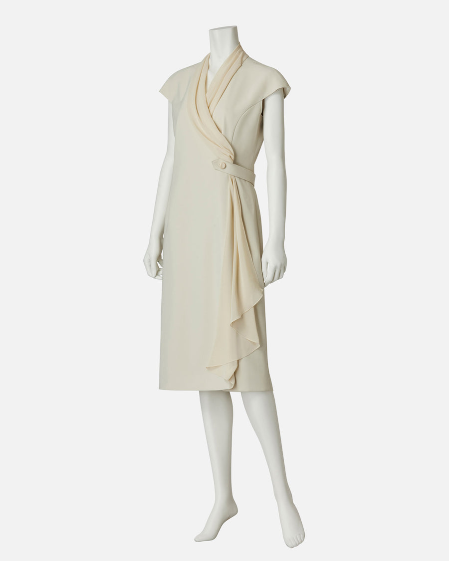 쉬폰 첨부 카슈쿠르 원피스 / Cache-Coeur Dress with Drape Chiffon Collar