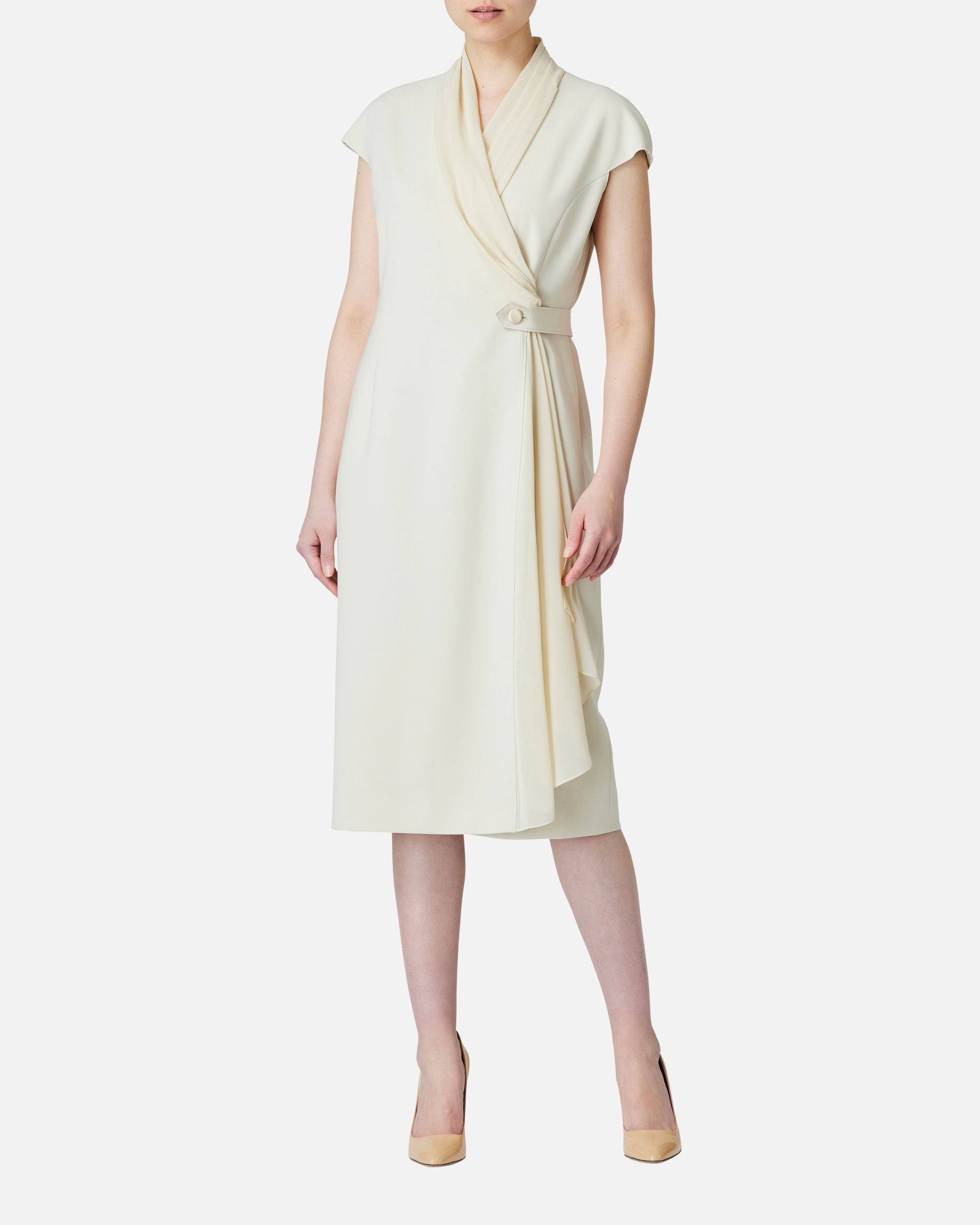 쉬폰 첨부 카슈쿠르 원피스 / Cache-Coeur Dress with Drape Chiffon Collar