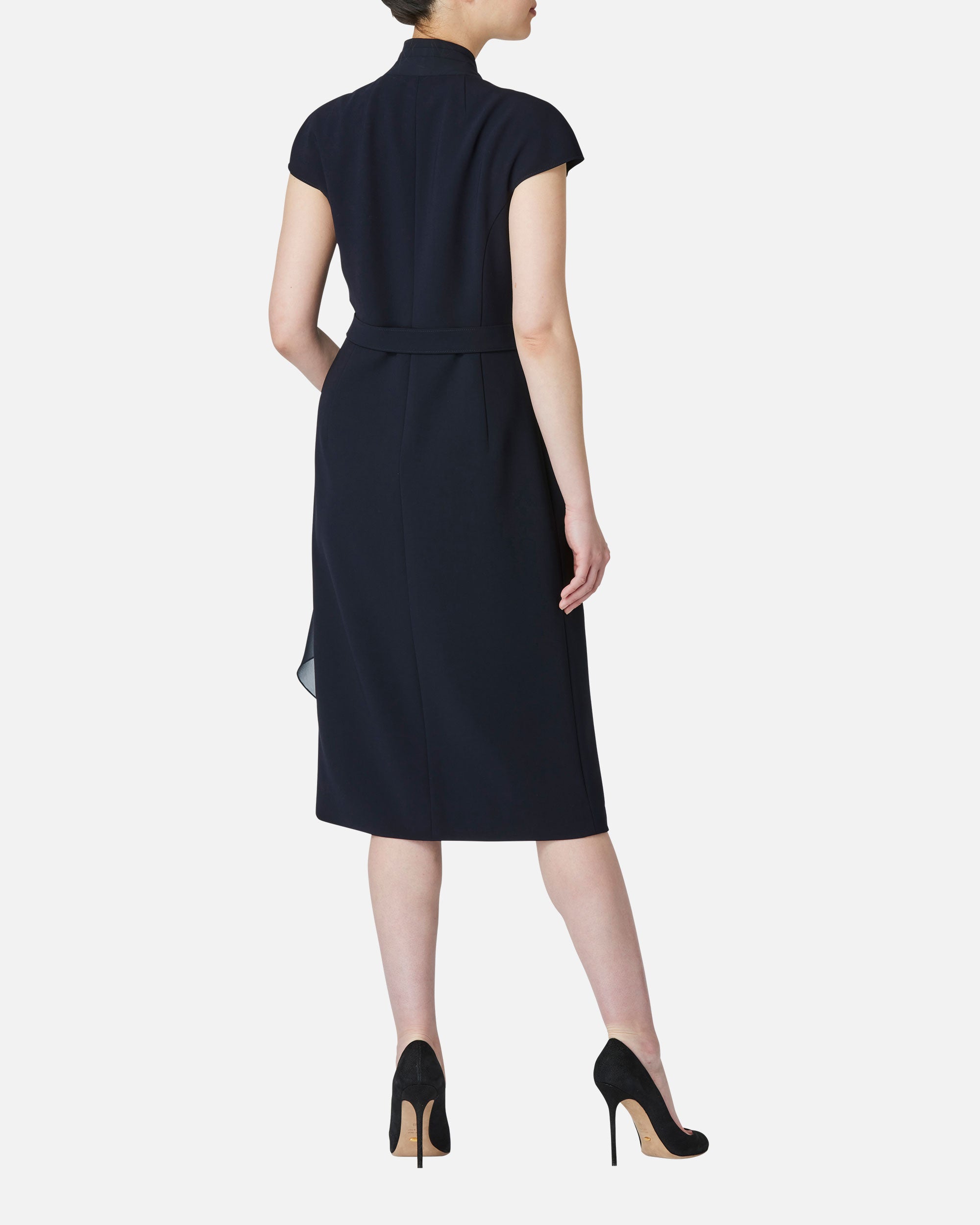 쉬폰 첨부 카슈쿠르 원피스 / Cache-Coeur Dress with Drape Chiffon Collar