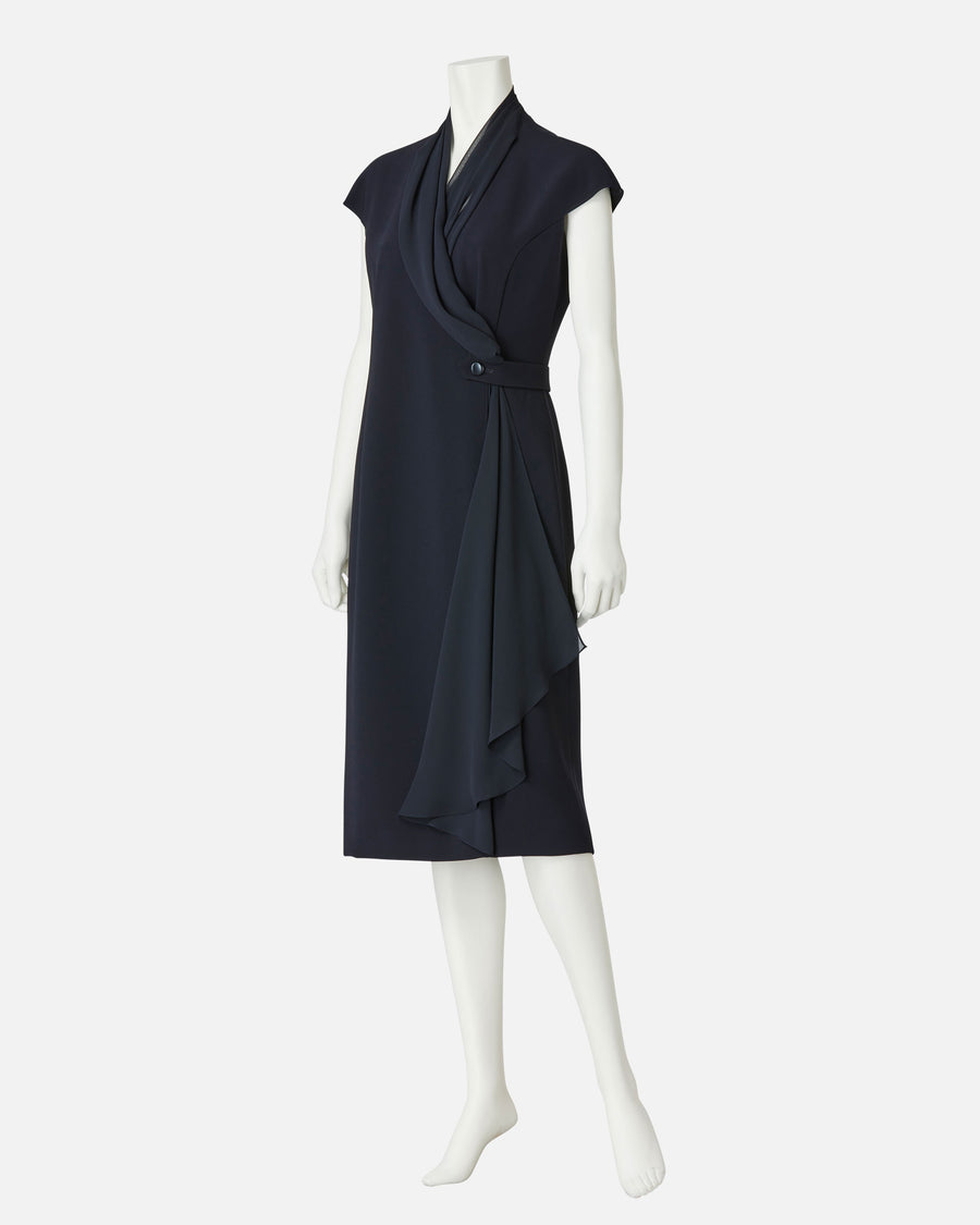 쉬폰 첨부 카슈쿠르 원피스 / Cache-Coeur Dress with Drape Chiffon Collar