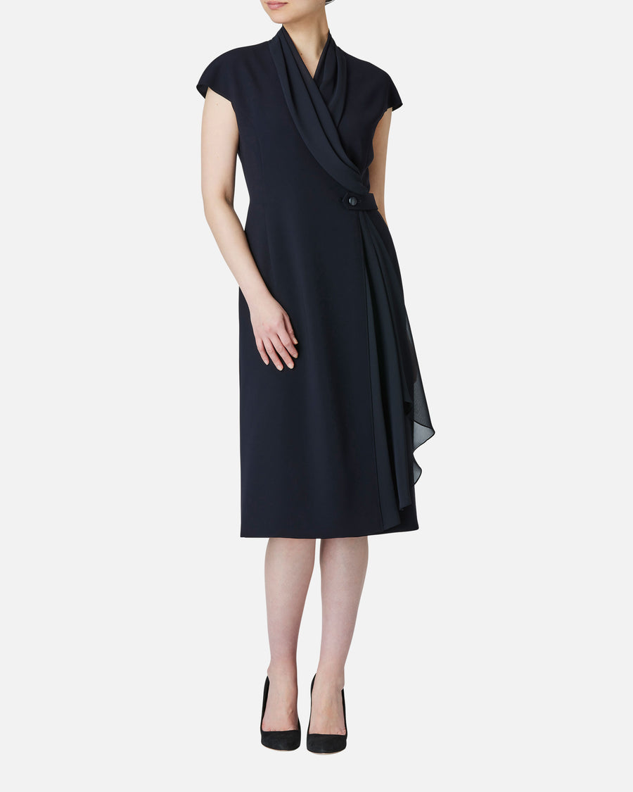 쉬폰 첨부 카슈쿠르 원피스 / Cache-Coeur Dress with Drape Chiffon Collar